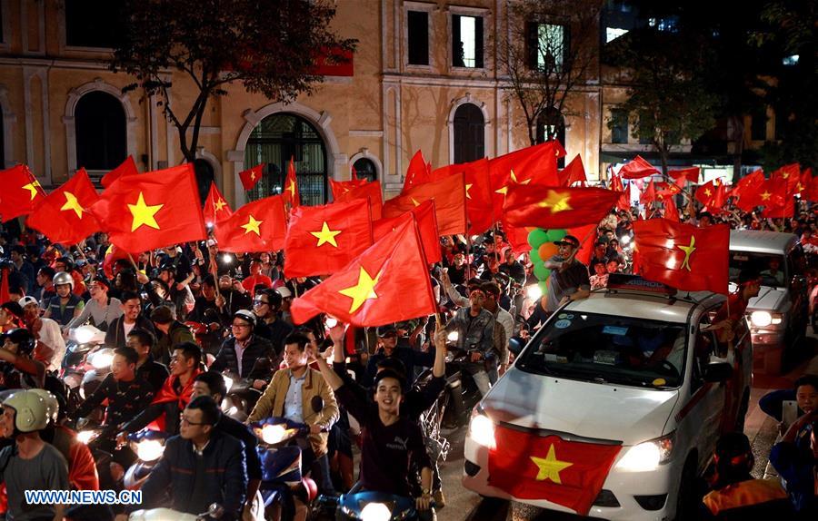 (SP)VIETNAM-FOOTBALL-AFC U23 CHAMPIONSHIP-FANS-CELEBRATION