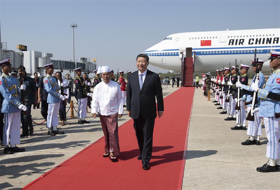 MYANMAR-NAY PYI TAW-CHINA-XI JINPING-STATE VISIT-ARRIVAL 