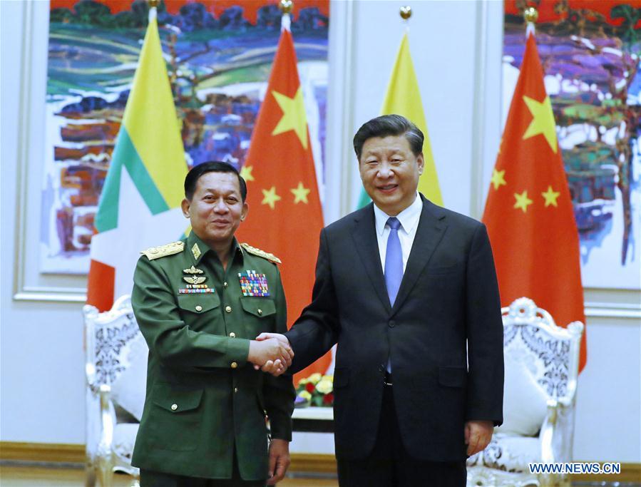 MYANMAR-NAY PYI TAW-XI JINPING-MIN AUNG HLAING-MEETING