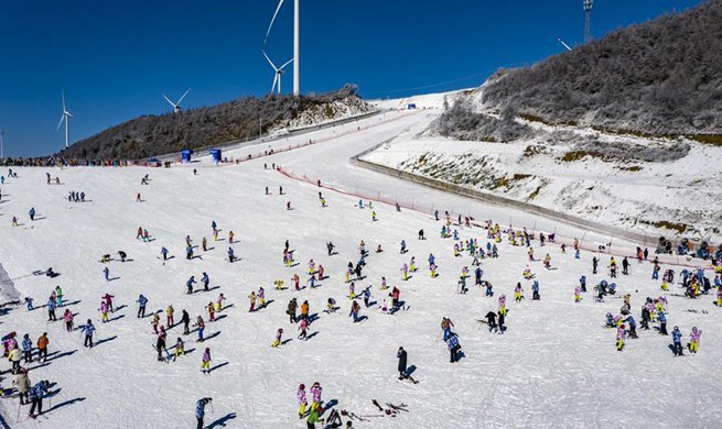 Winter scenery of Wufeng international ski park in China's Hubei